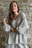 Arbi Gingham Peasant Smock Blouse Mocha